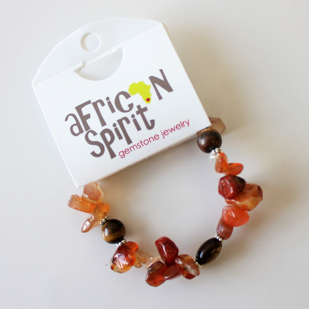 African Spirit Carnelian and Tigers Eye Stretch Bracelet
