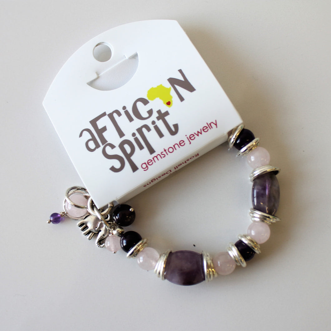 African Spirit Amethyst and Rose Quartz Full Bracelet