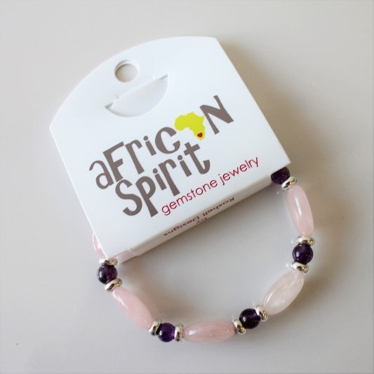 African Spirit Amethyst and Rose Quartz Stretch Bracelet