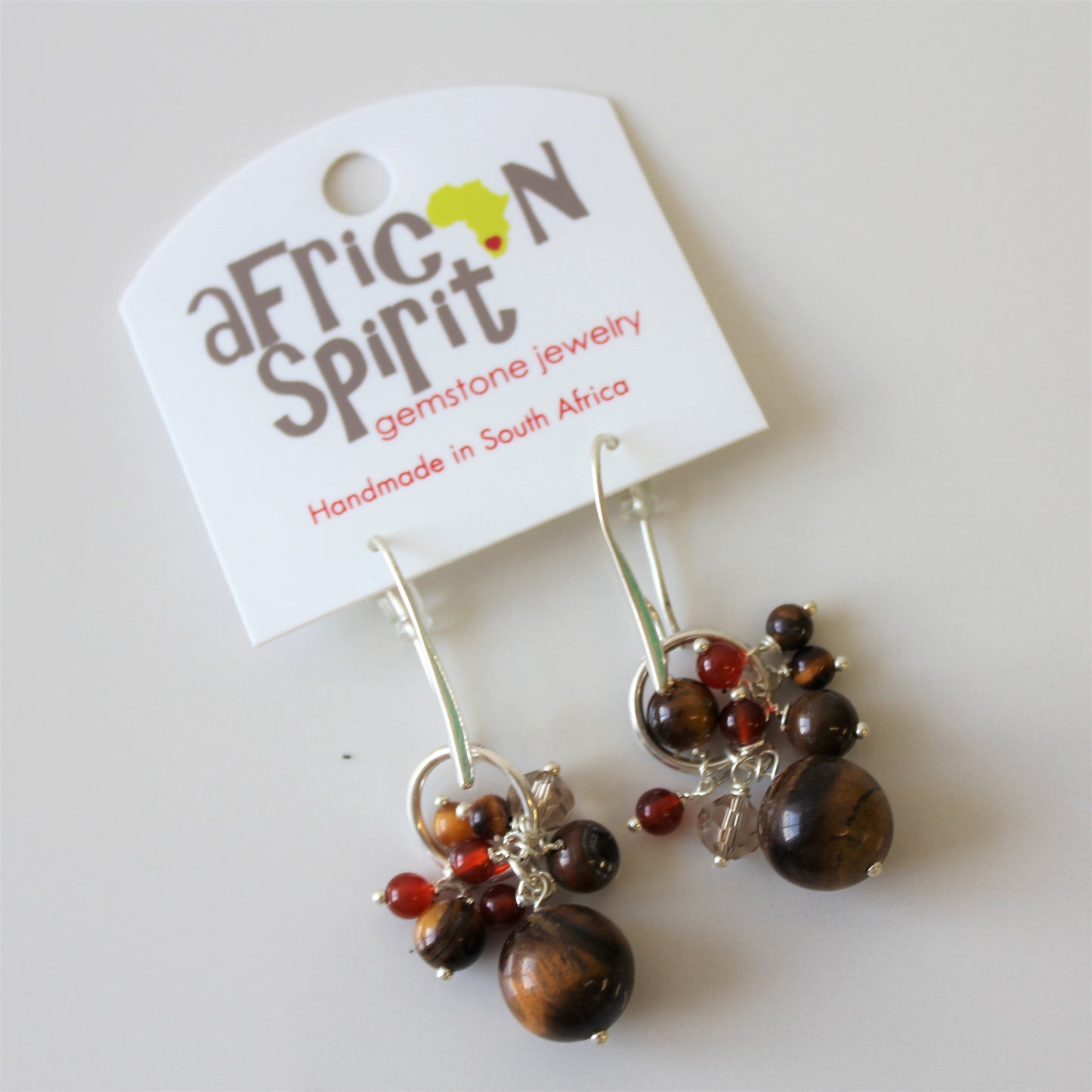 African Spirit Round Cluster Tigers Eye Earrings