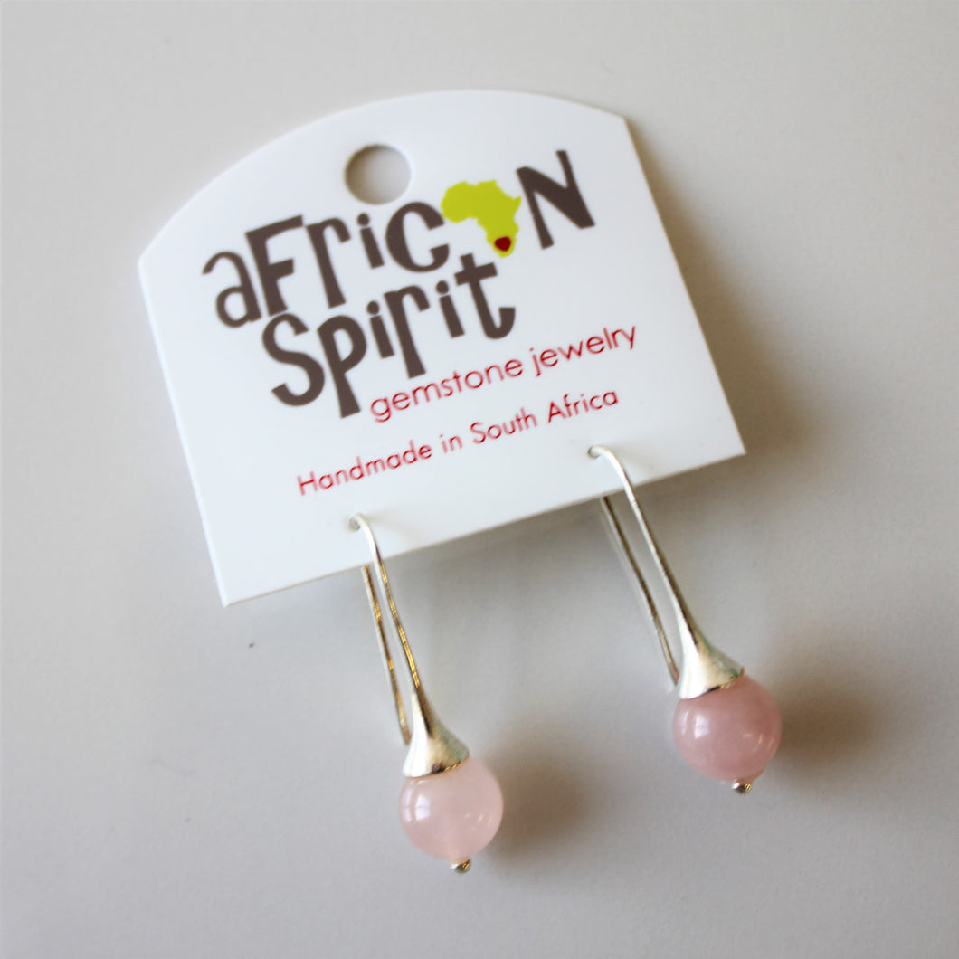 African Spirit Rose Quartz Drop Earrings