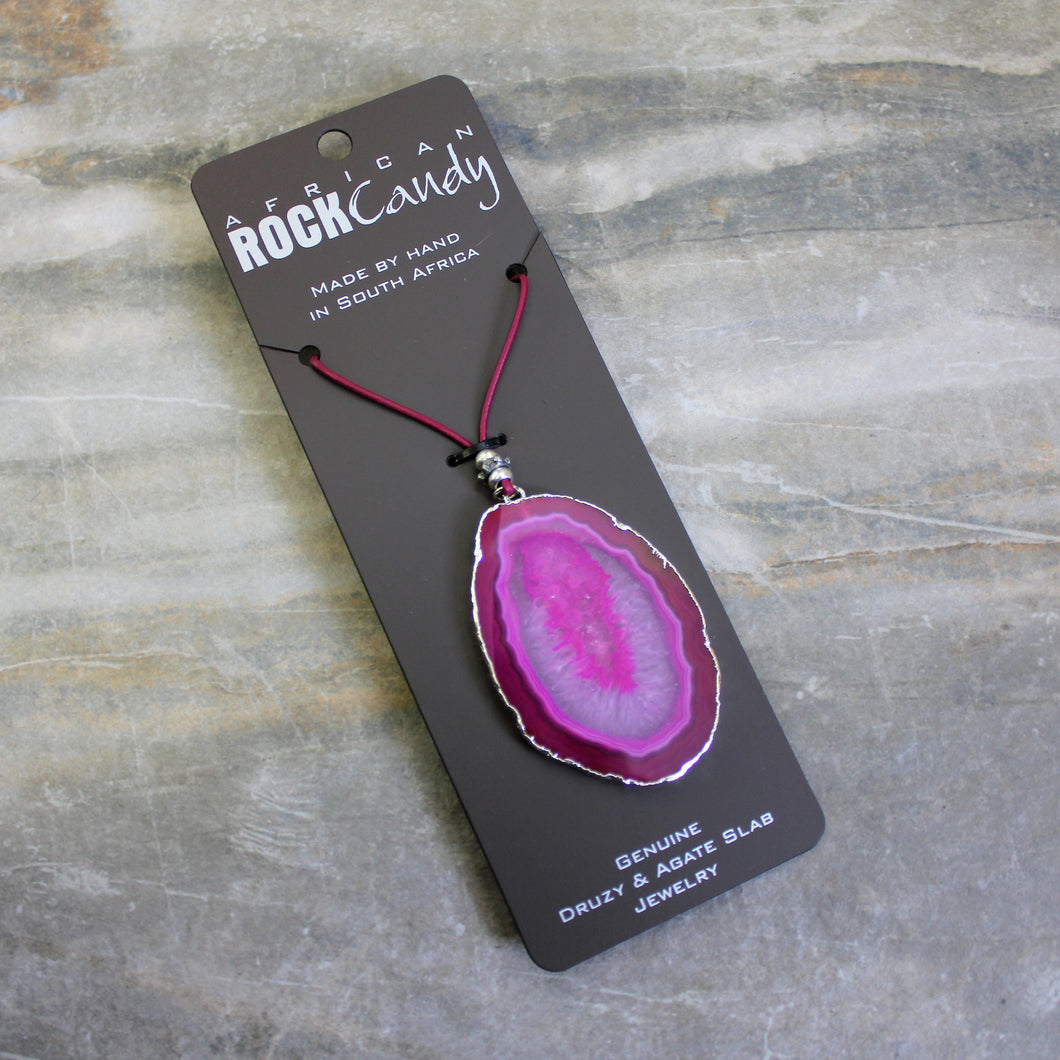 Rock Candy Pink Agate Slice Necklace