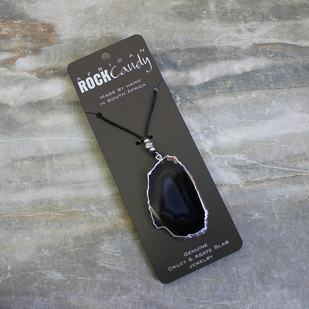 Rock Candy Black Agate Slice Pendant Necklace