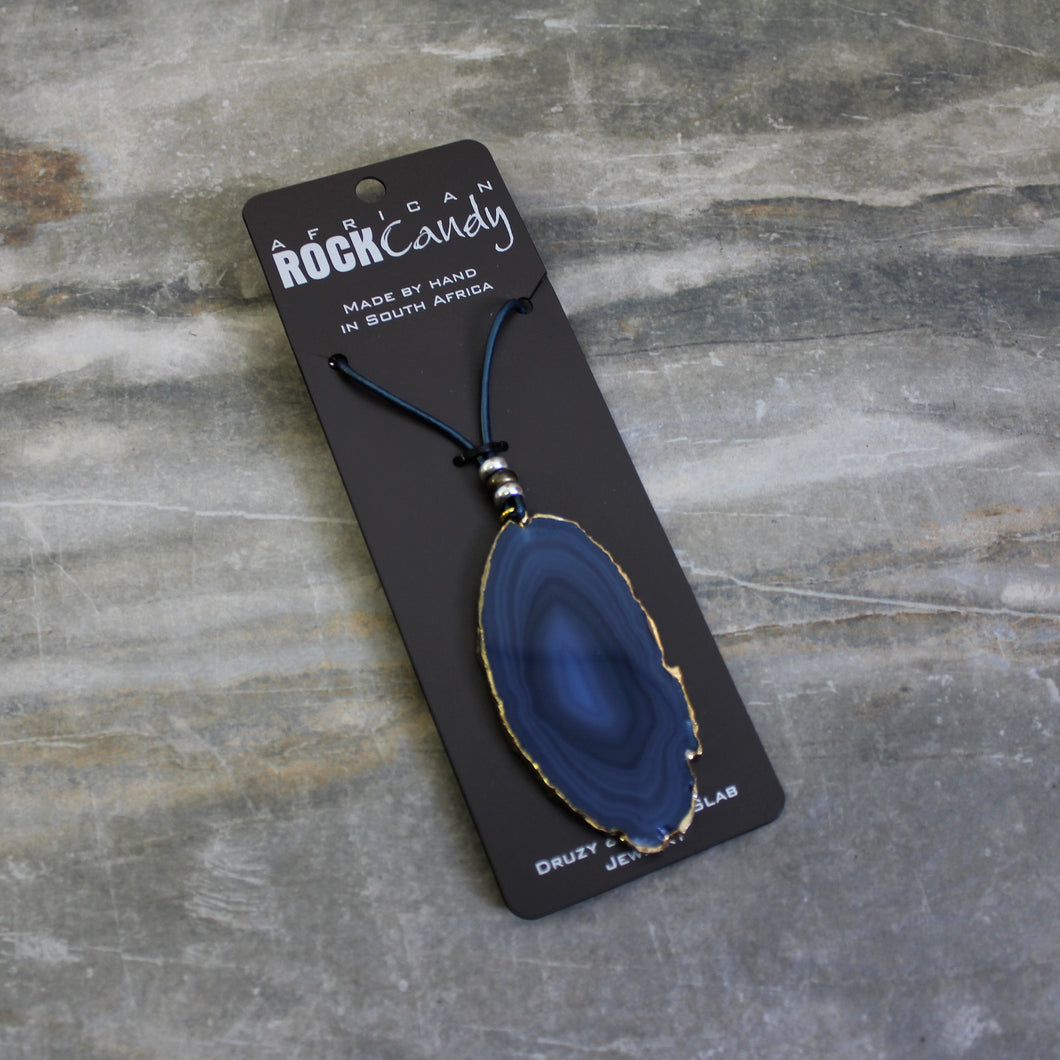 Rock Candy Blue Slice Agate Pendant Necklace