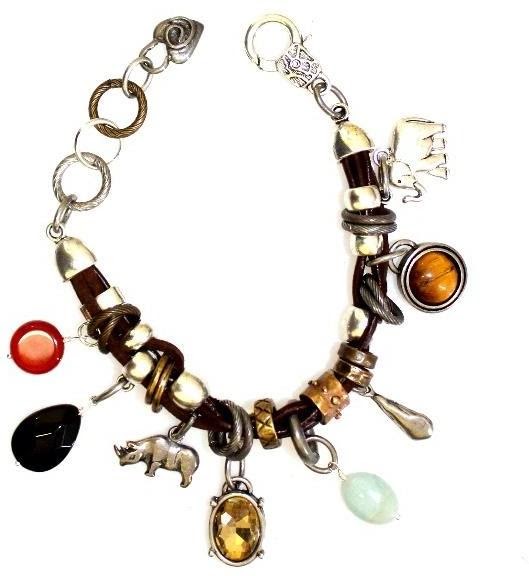 Thanda Multi Charm and Mix Stone Genuine Leather Bracelet