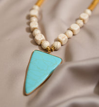 Load image into Gallery viewer, Shaba Howlite and Hematite Necklace with Turquoise Pendant
