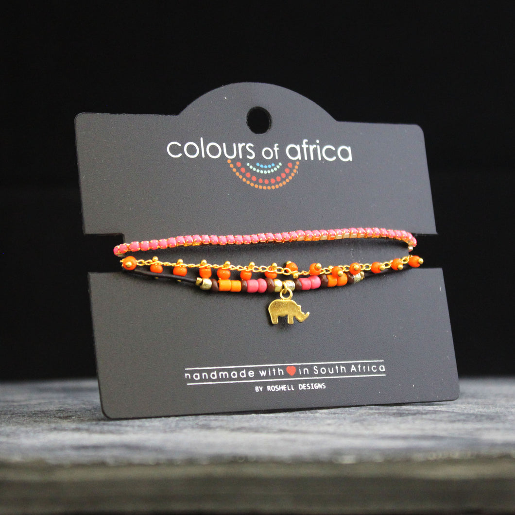 Colours of Africa Orange Leather Bracelet