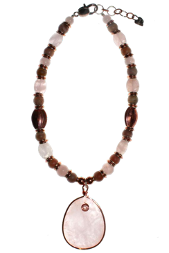 Thanda Full Rose Quartz and Sunstone Necklace with Rose Gold Rose Quartz Pendant