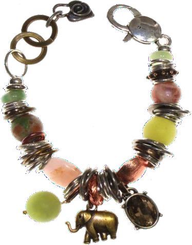 Thanda Full Sunstone and Green Agate Bracelet with centre Elephant Charm Detail