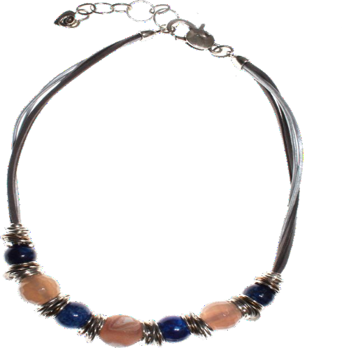 Thanda ½ Full Genuine Leather Necklace with Lapis Lazuli and Grey Druzy Agate