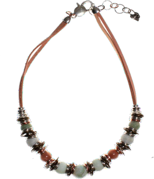 Thanda ½ Full Tan Genuine Leather Necklace with Amazonite and Sunstone