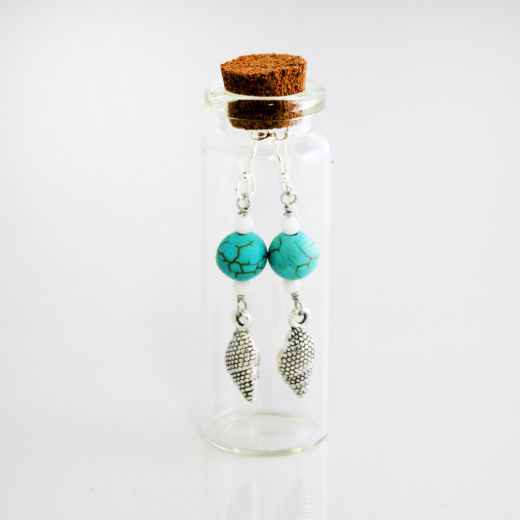 Bottled Turquoise and White Agate Cone Shell Earrings