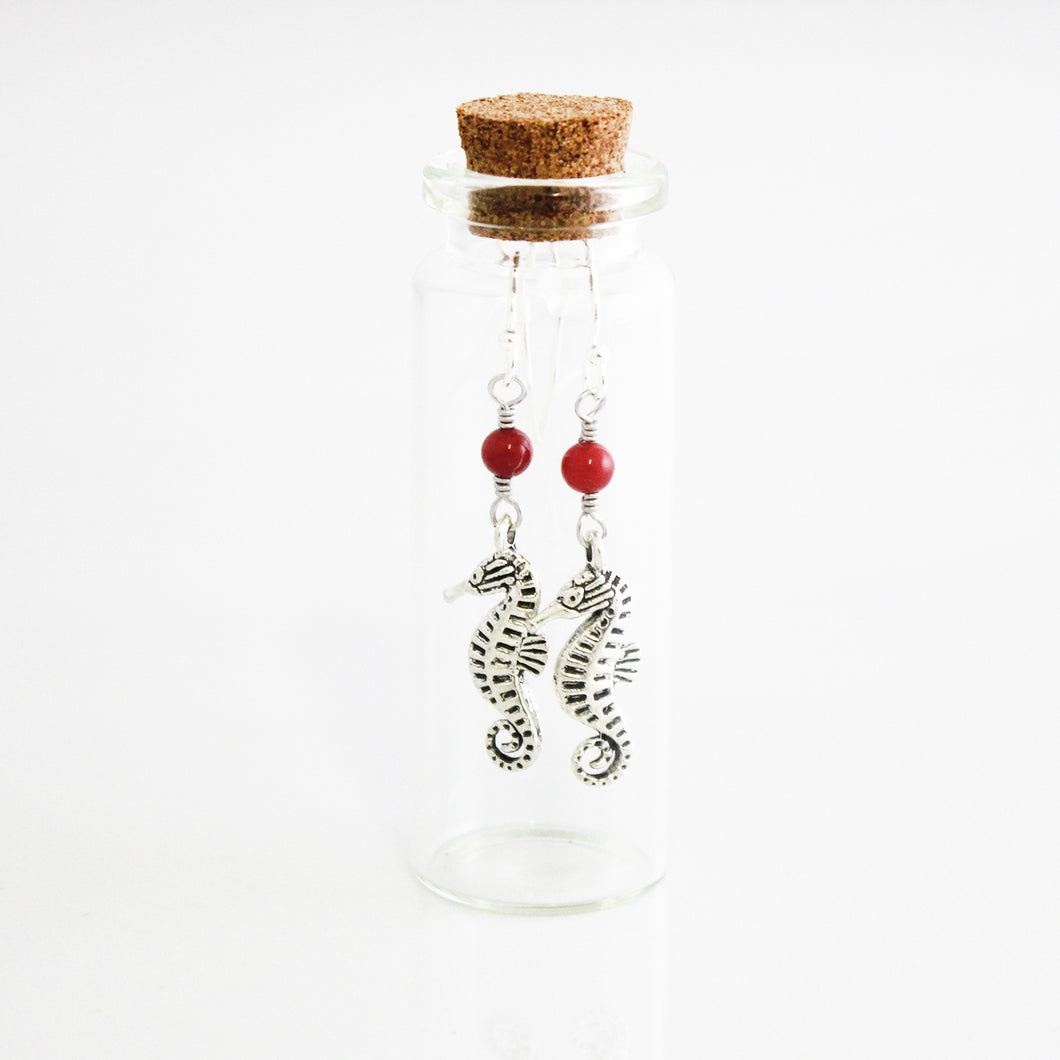Bottled Coral Seahorse Earrings