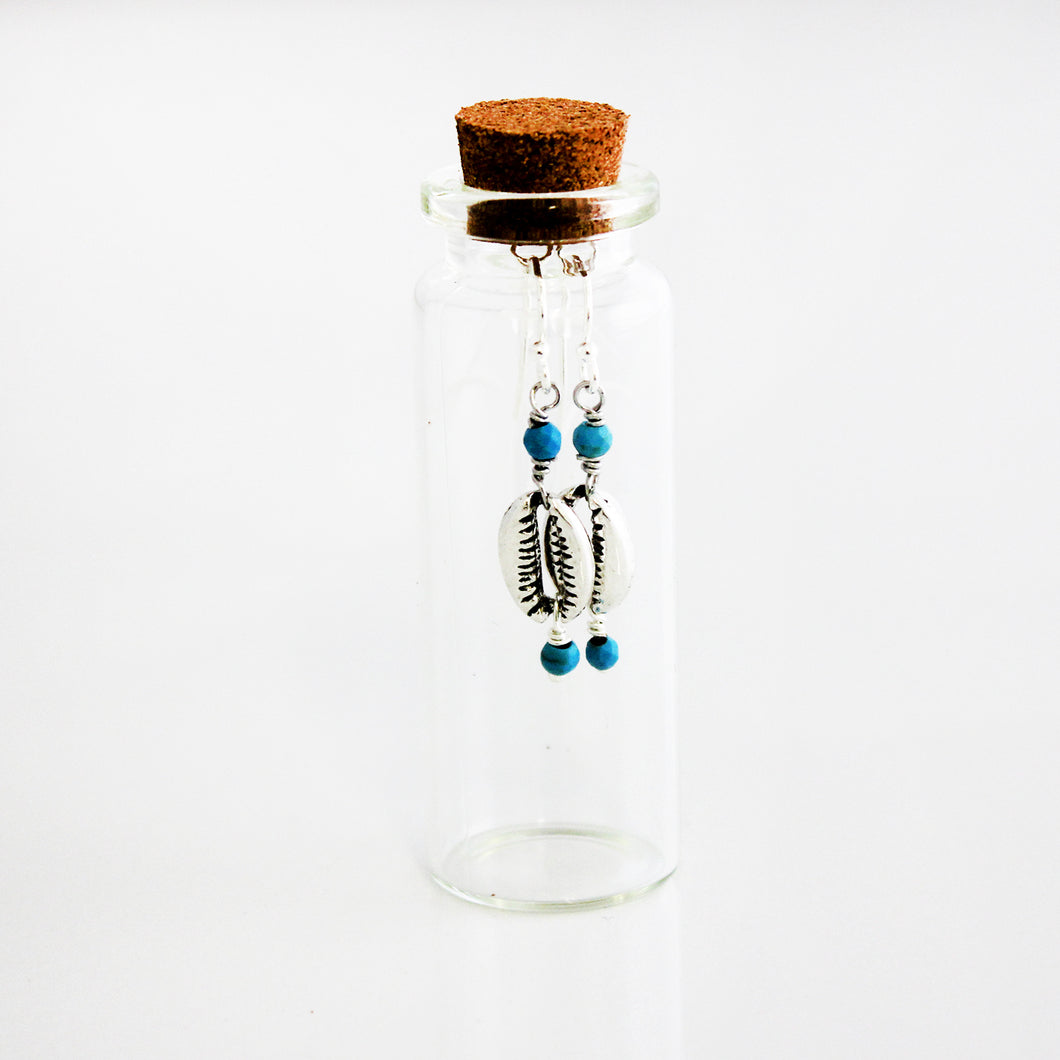 Bottled Turquoise Cowrie Shell Earrings